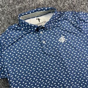 AndersonOrd Men's L Short Sleeve Blue Turtles & Fish Stretch Golf Polo Shirt